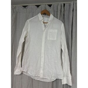 Porter & Ash Mens White 100% Linen Long Sleeve Button Down Shirt Size Small